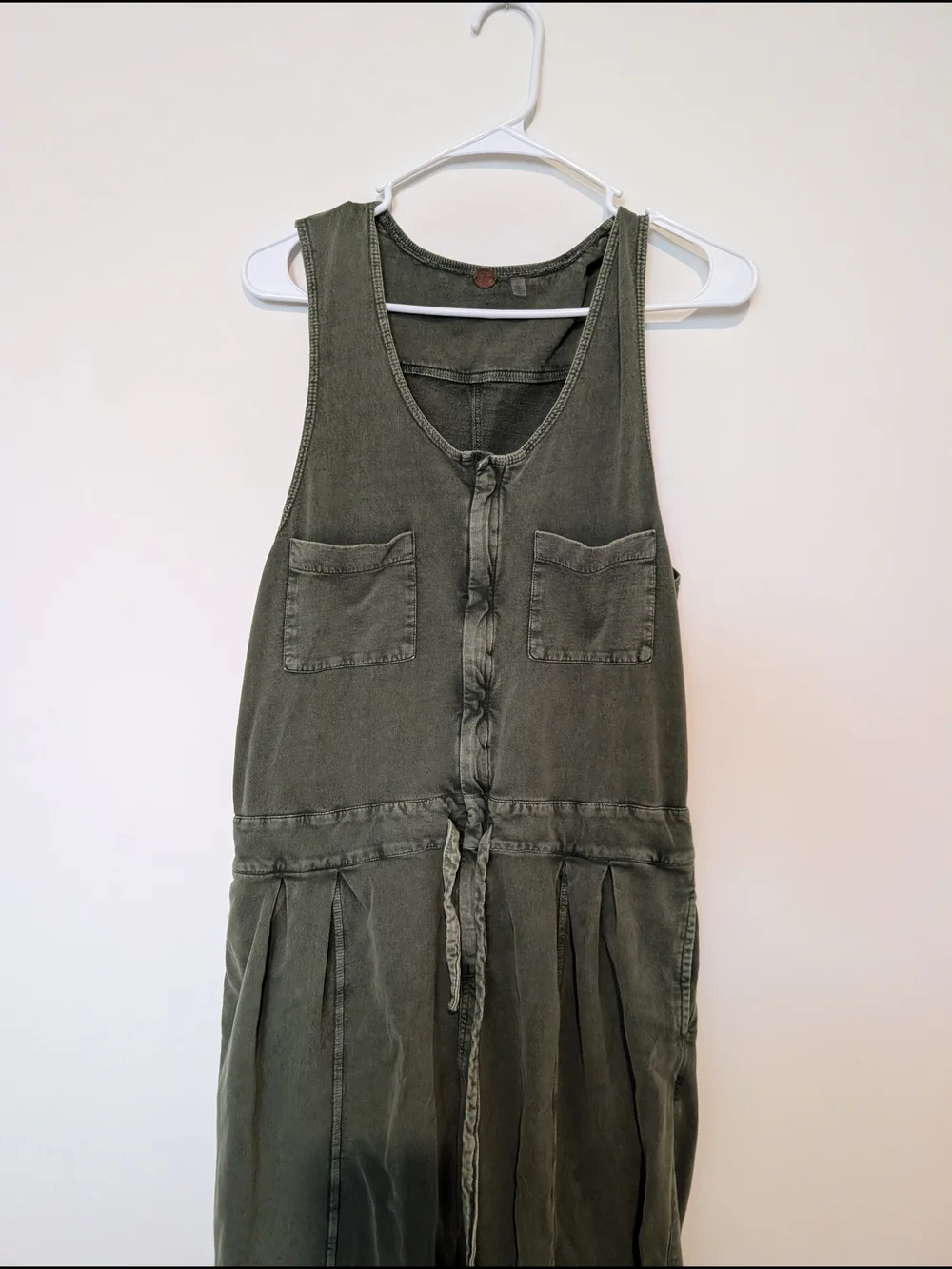 Free People Olive Utility Tank Jumpsuit with Waist Tie